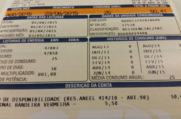 Contas de luz devem continuar com bandeira vermelha até o fim do período seco, em novembro Arquivo/Agência Brasil