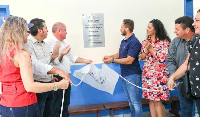 Prefeito Marcito Pinto, secretária Leiva, presidente da Câmara, Afonso Cândido, o vereador Isaias Arnica (PSB) e o deputado federal Marcos Rogério.