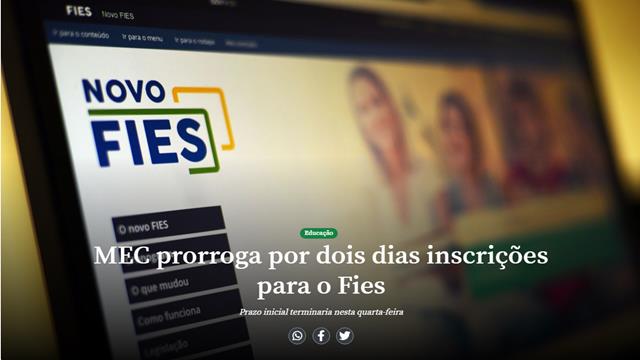 MEC prorroga inscrições para o Fies