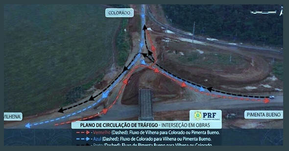 Obras no km 27 da BR-364 alteram o trânsito em Vilhena, no acesso a Colorado do Oeste e Pimenta Bueno.